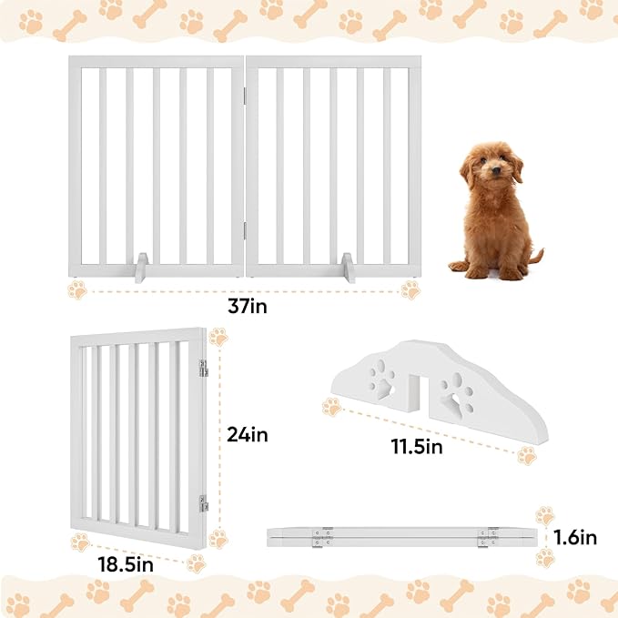 Freestanding Foldable Dog Gate 2 Panel,Fully Assembled Dog Gates for Doorways, Wooden Pet Gates for The House, 24-inch Tall Door Gate Indoor
