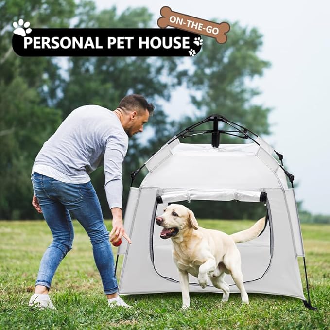 Outdoor Waterproof Pet Automatic Camping Tent, Pop up Cave Bed for Indoor Cats and Small Dogs, Portable Cat House Dog House, White.