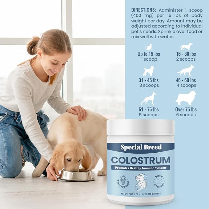 Special Breed Bovine Colostrum for Dogs and Cats, Immune Support Supplement for Allergy and Itch Relief, Grass Fed Colostrum Powder (240 Grams)
