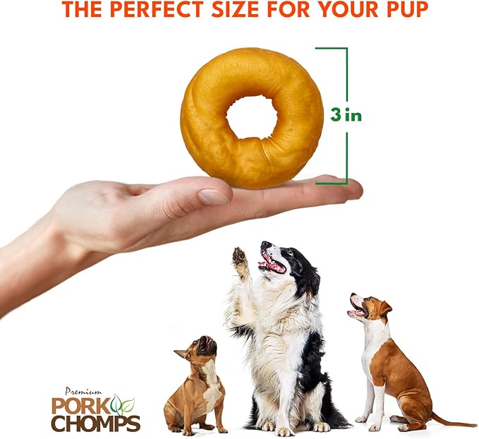 Pork Chomps Roasted Pork Skin Dog Chews, 3-inch Donuts, 2 Count (Pack of 2)