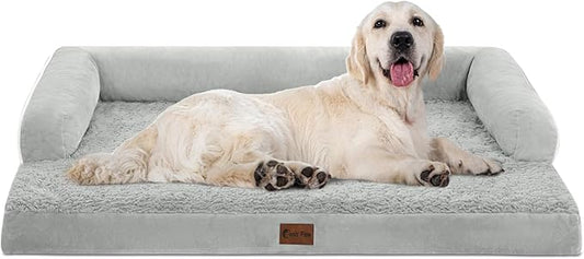 Orthopedic Dog Beds for Extra Large Dogs, Waterproof Dog Beds XLarge, Memory Foam Dogs Couch Beds with Comfy Bolster, Removable Washable Cover and Nonskid Bottom (X-Large,Grey White)