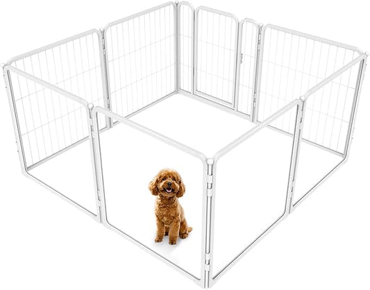 FXW Homeplus Unleashed Indoor Dog Playpen - Stress-Free and Safe Play, Heavy Duty 24 Inch 4 Acrylic Panels + 4 Wire Panels Dog Pen for Puppy and Small Dogs, White│Patented