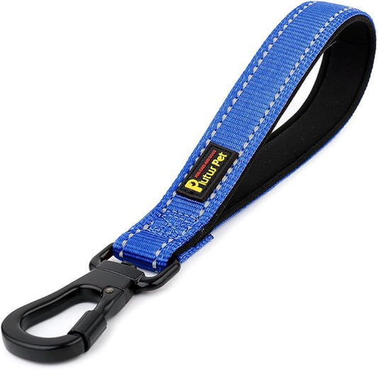 PLUTUS PET Short Dog Leash, Reflective Nylon Padded Handle, Strong Traffic Leash with Carabiner Clip, Perfect for Large or Medium Dogs (10”，Royal Blue)