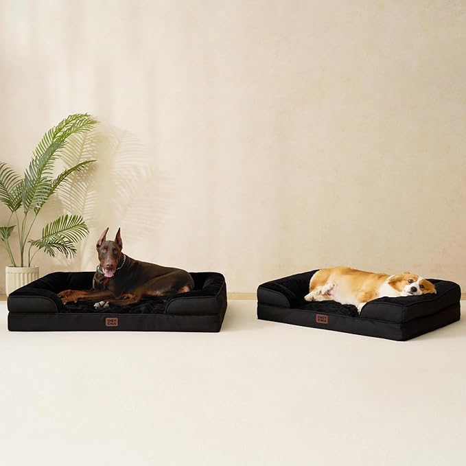 EHEYCIGA Orthopedic Dog Beds for Extra Large Dogs, Waterproof Memory Foam XXL Dog Bed with Sides, Non-Slip Bottom and Egg-Crate Foam Big Pet Couch Bed with Washable Removable Cover, Black