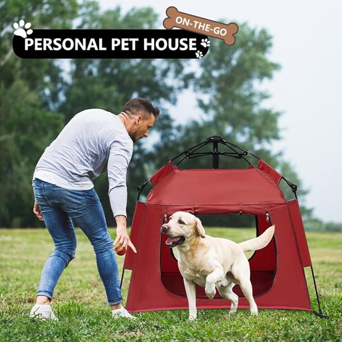 Outdoor Waterproof Pet Automatic Camping Tent, Pop up Cave Bed for Indoor Cats and Small Dogs, Portable Cat House Dog House, Red.