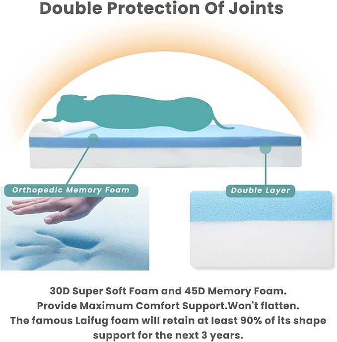 Laifug Orthopedic Memory Foam Dog Bed with Durable Water Proof Liner and Removable Washable Cover (Large (46"x28"x8"), Denim Blue)