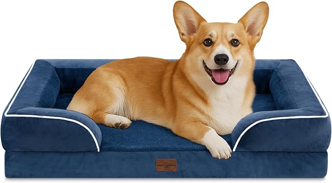 Comfort Expression Medium Dog Beds Waterproof Orthopedic Foam Dog Sofa Beds for Medium Large Dogs Comfy Pet Bed with Washable Removable Cover & Non-Slip Bottom(Medium,Navy Blue)