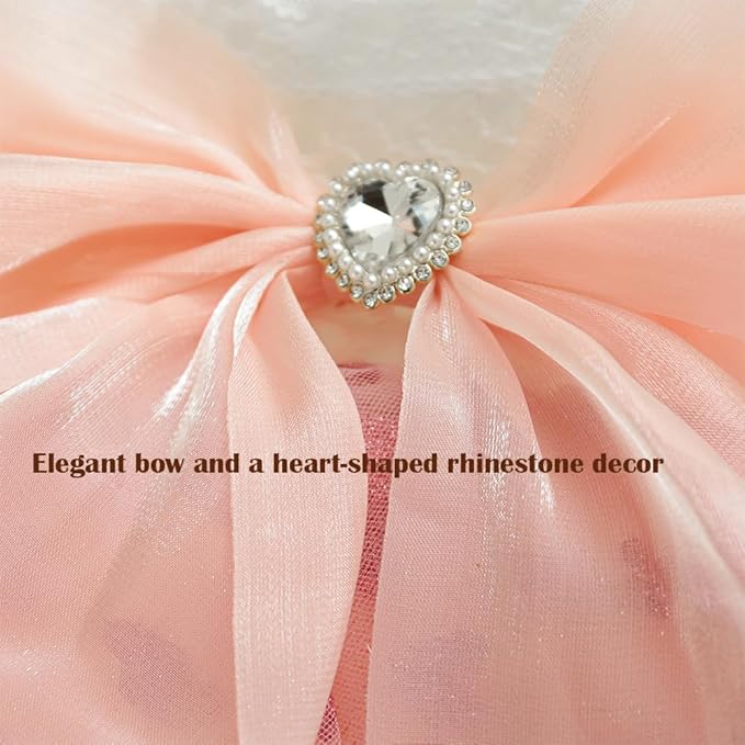 Dog Princess Dress with Heart Patterns & Bow Puppy Clothes for Small Dogs Girl Fancy Cat Birthday Outfit Pet Wedding Dresses(Pink White, Large)