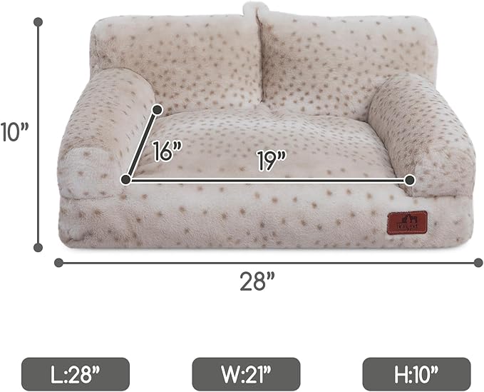 Hollypet Fluffy Plush Dog Cat Pet Couch Soft Calming Sofa Bed for Medium Small Cats and Dogs, Leopard
