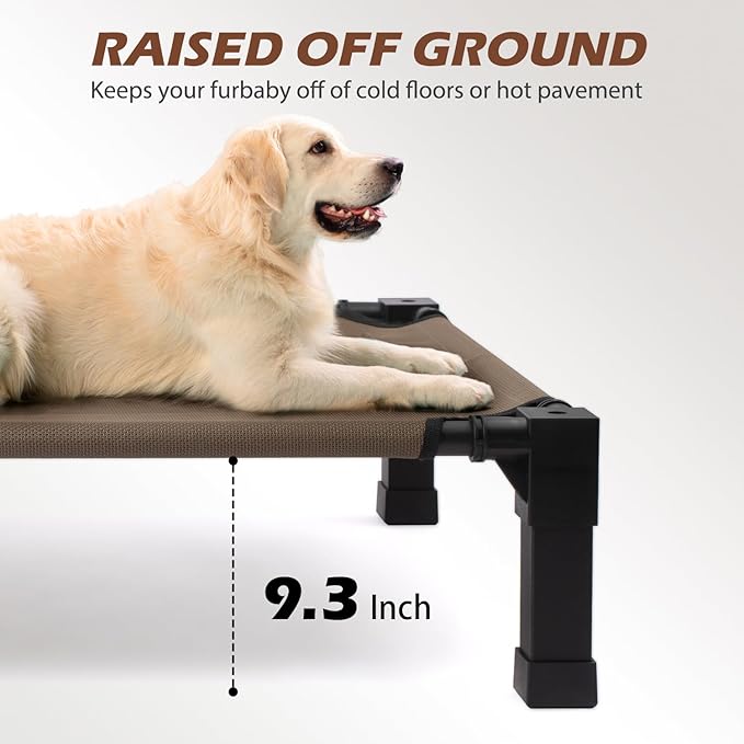 Heeyoo Elevated Dog Bed, Cooling Raised Pet Cot with Chew Proof Washable Breathable Mesh and Metal Frame, Portable Dog Cot Bed with No-Slip Feet for Outdoor or Indoor Use