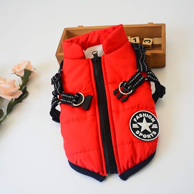 HDKUW Small Dog Jacket, Small Dog Coat Harness Winter Warm Vest Jacket Waterproof Cotton Costume for Puppy Small Dogs (L, Red)
