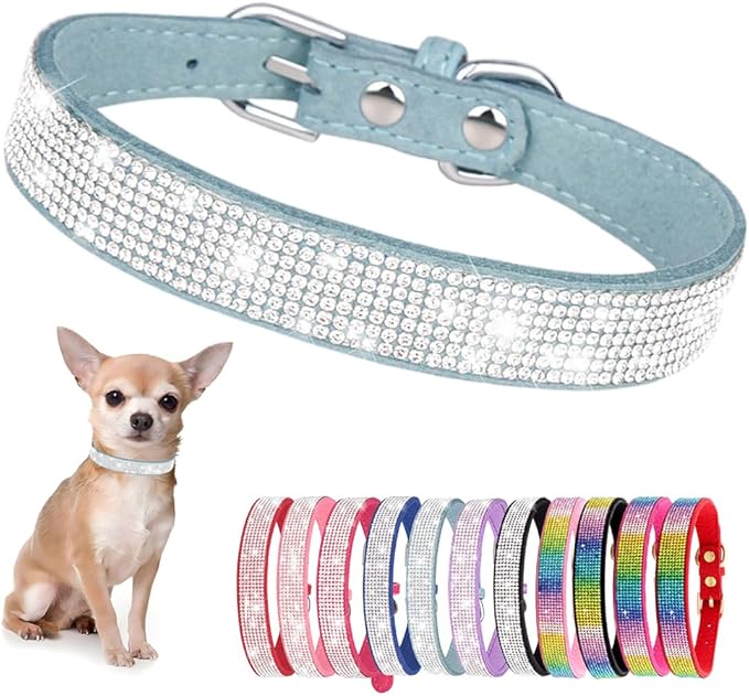 Rhinestone Dog Collar for Small Dogs, Bling Diamond Fancy Crystal Glitter Pretty Jewel Pet Puppy Collars for XXS XS Small Medium Large Breed Girl Dogs Female Cats Kitten, Teal XXSmall