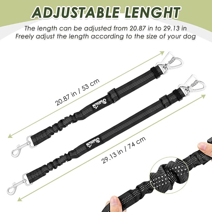 SlowTon Dog Seat Belt Harness for Car, Dog Car Harness Adjustable Mesh Breathable & Dog Seatbelt Safety Tether with Elastic Bungee for Small Medium Large Pets(Black, Double Clip, XXXS)