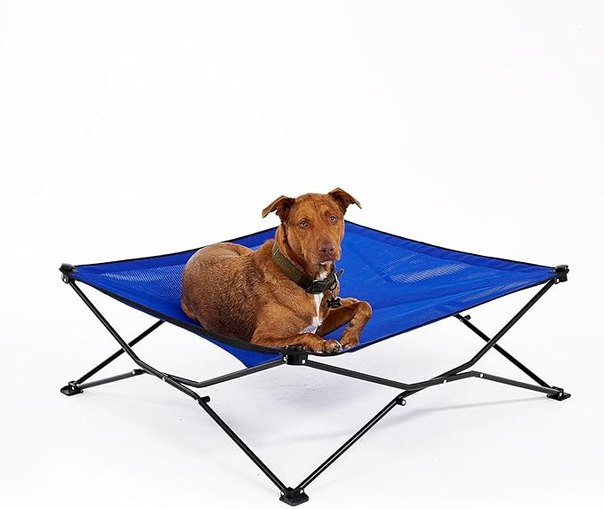 Coolaroo On-The-Go Elevated Dog Bed - Foldable Pop-Up Travel Dog Bed with Breathable, Moisture-Resistant Fabric, Carry Bag Included, Lightweight & Portable, Aquatic Blue, Extra Large