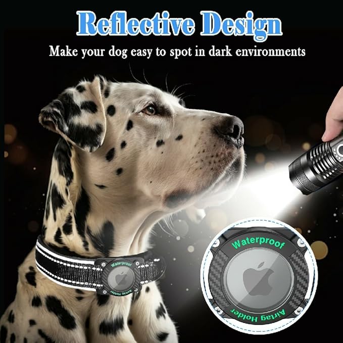 Upgraded AirTag Dog Collar, IP68 Waterproof Dog Collar with Apple Air Tag Holder, Reflective Adjustable Heavy Duty Dog Collars with Soft Padded for Small, Medium and Large Dogs,Black, M