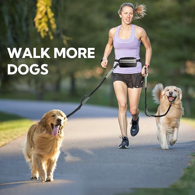 Hands Free Dog Leash with Pouch, Double Leash for Two Dogs, Retractable Dog Leashes with Double Padded Handles, for Running, Walking Accessories