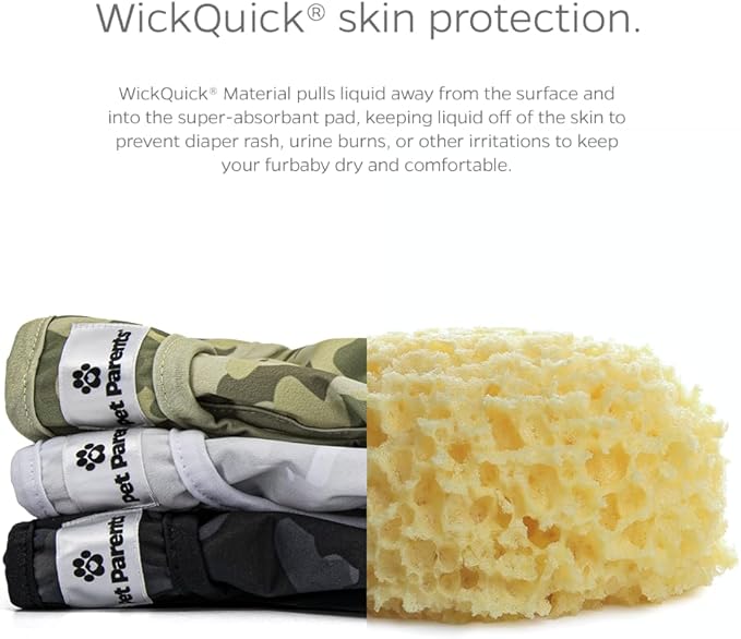 Pet Parents® Washable Dog Diapers (3pack) + Extendrs® of Durable Doggie Diapers, Premium Dog Diapers Female & Male (Medium, Camo)