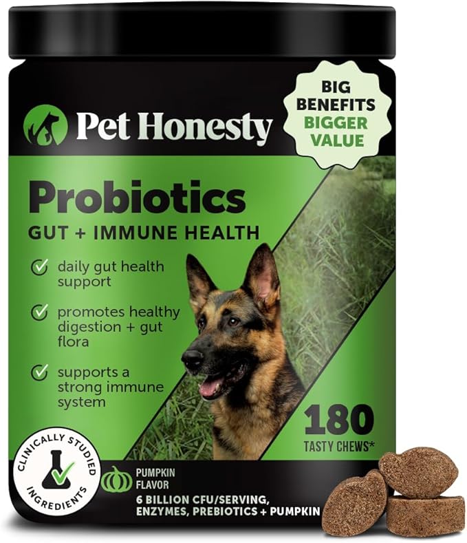 Probiotics for Dogs - Digestive Enzymes Promotes Gut Health, Dog Probiotics for Diarrhea & Bowel Support, Prebiotics for Immunity Health & Itch Relief (Pumpkin 180 ct)
