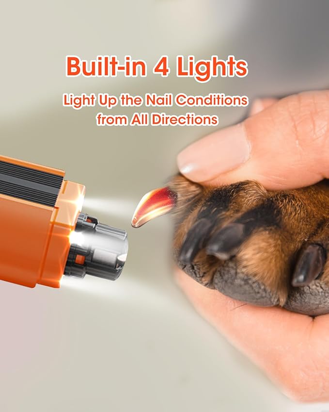 Super Powerful Dog Nail Trimmers, Dog Nail Clipper and Dog Nail Grinder Combo, Ultra Quiet, 3 Speeds, 4 Bright Lights, with Travel Lock, for Small, Meddium and Large Dogs, Cats, Small Animals