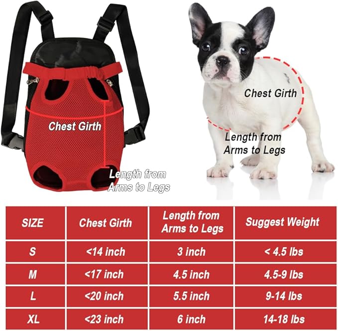 FEimaX Dog Carrier Backpack Pet Legs Out Front Cat Travel Bag, Adjustable Puppy Backpacks Carriers Hands-Free for Small Medium Dogs Cats Hiking Traveling Camping Daily Walking (X-Large, Red)