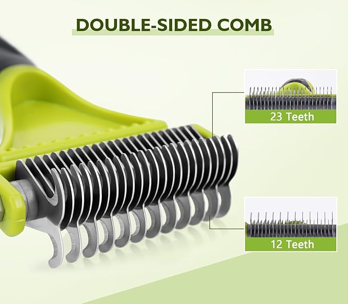 Pecute Pet Dematting Tool 2 Pack - Double Sided Undercoat Rake & Dematting Comb for Detangling Matted or Knotted Undercoat Hair, Great for Medium or Long-haired Dogs & Cats