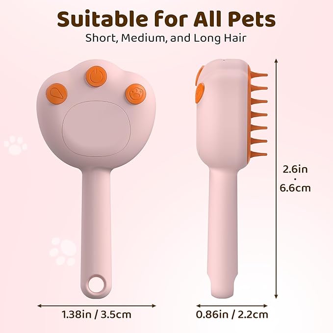 Steam Cat Brush, 6-in-1 Dog Brush Spritz Defur Comb with Pet Waterless Shampoo, Steamy Skin Friendly Deshedding Grooming Tool, Suitable for Shedding & Haired Pets, Pet Supplies Accessories, Pink