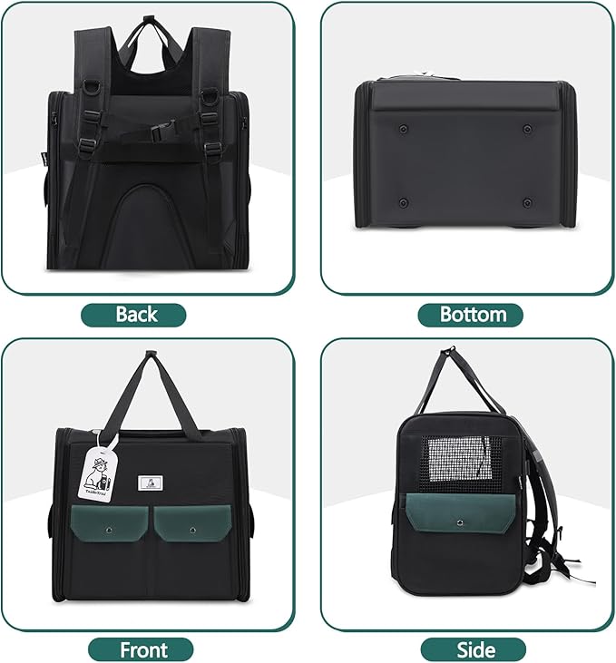 Dog Backpack, Pet Backpack with Breathable Mesh, Pet Travel Carrier with Soft Padded, Reinforced Support, Airline Approved Cat Backpack(Black)