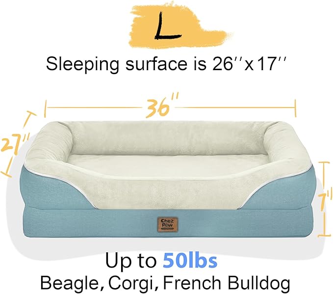 Orthopedic Foam Large Dog Bed XLarge Dog Bed with Removable Washable Cover Pet Beds with Bolster Waterproof Cover Large Size Dogs