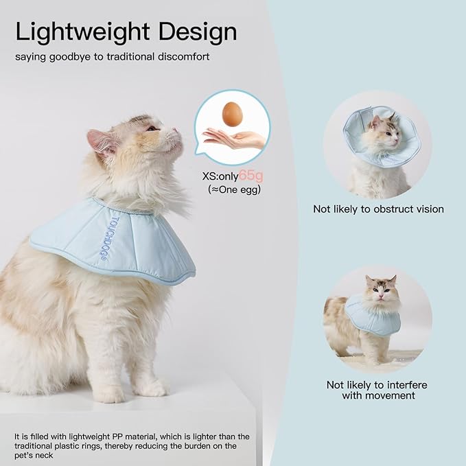 Touchdog Foldable Dog Cone Collar for Cats & Dogs - Adjustable Soft Recovery Collar with Waterproof PU Coating, Lightweight Design, 24.5cm/9.6in Wide Barrier (Blue, XS)