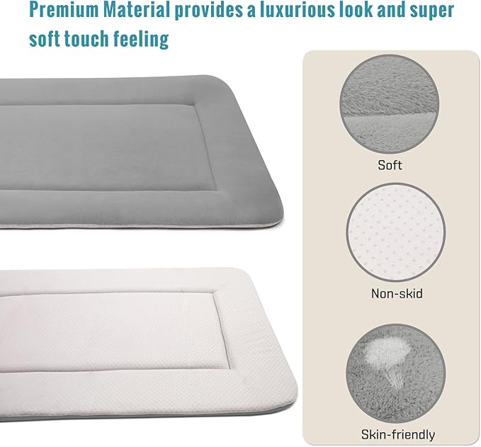 Magic Dog Extra Large Dog Bed Soft Dog Crate Pad Dog Mat, Jumbo 48 Inches Machine Washable Pet Bed Kennel Pad with Non-Slip Bottom, Gray