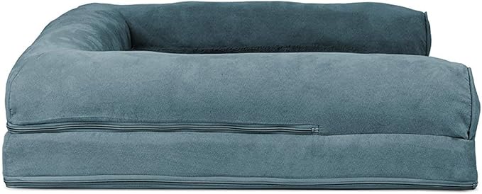 Furhaven Cooling Gel Dog Bed for Large/Medium Dogs w/ Removable Bolsters & Washable Cover, For Dogs Up to 55 lbs - Plush & Suede Sofa - Deep Pool, Large