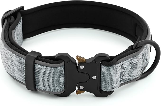Plutus Pet Tactical Dog Collar, Reflective, Adjustable Heavy Duty Dog Collar, Soft Padded and Comfortable, for Small Medium and Large Dogs (Gray, S)