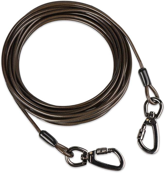 Dog tie Out Cable, 10/20/25/30/50/70/100 feet, Suitable for Dogs up to 350 pounds, Dog Cable with Swivel Buckle, Lightweight, Non-Winding, for Outdoor Camping, Yard Dog Cable (Black, 30FT)