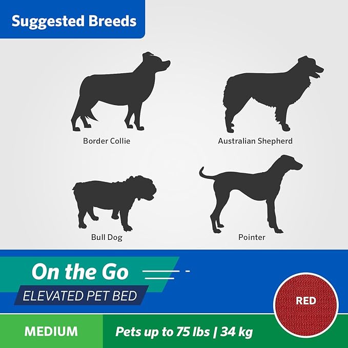 Coolaroo On-The-Go Elevated Dog Bed - Foldable Pop-Up Travel Dog Bed with Breathable, Moisture-Resistant Fabric, Carry Bag Included, Lightweight & Portable, Red, Medium