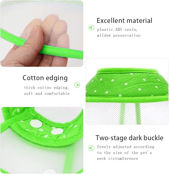Pet Cone Recovery Dog Cone Adjustable Dog Collar Clear Padded Collar with Breathable Soft Edge, Plastic Puppy Cone Protect The Neck Surgery Recovery, Designed for Cats and Puppies (Medium, Green)