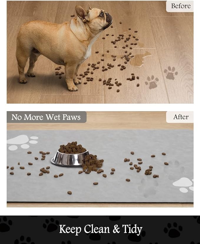 Pet Feeding Mat-Absorbent Dog Mat for Food and Water Bowl-No Stains Quick Dry Water Dispenser Mat-Dog Accessories Pet Supplies-Bowl for Messy Drinkers（LIGHTGREY,23"x34"