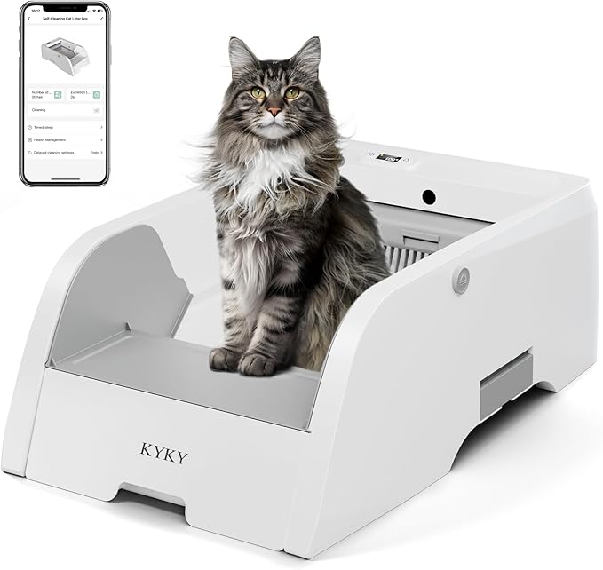 S6 Self Cleaning Litter Box, Upgraded Automatic Cat Litter Box Self Cleaning That Can Use Clumping Cat Litter, Open Design with Cats Taking to It Immediately, Anti Pinch and Odorless