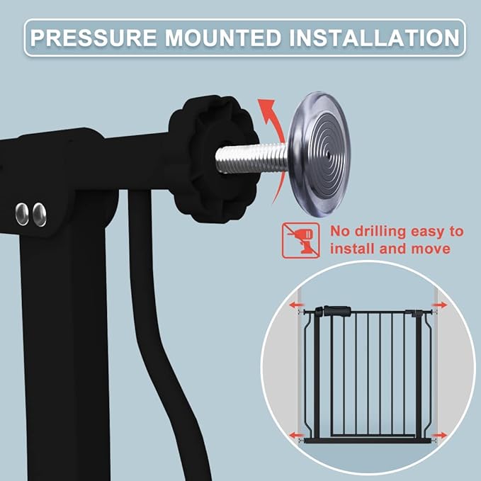 Extra Wide Baby Gate Black 53-57.5 Inch Wide Walk Through Pressure Mounted No Drill Long and Large Tension Metal Gate for Dog and Toddler