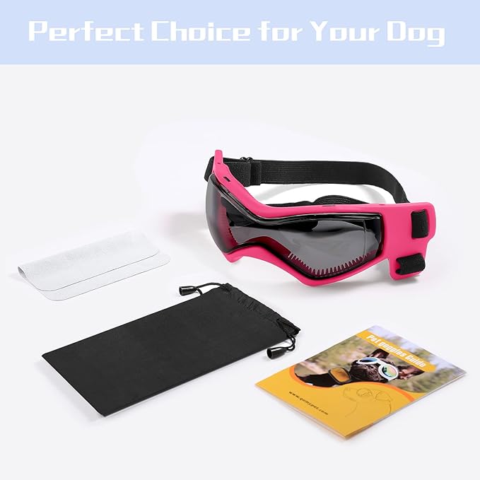 QUMY Dog Goggles UV Protection for Small to Medium Breed, Dog Sunglasses Windproof Anti-Fog Dustproof Snowproof, Puppy Glasses for Outdoor Riding Driving with Comfortable Frame Adjustable Straps