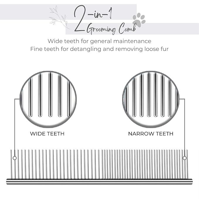 Flexzion Pet Grooming Comb Stainless Steel Cats Dogs Puppy Medium Animals Hair Fur Trimmer Deshedding Brush Accessory Tool with Smooth Teeth Needle Durable Lightweight