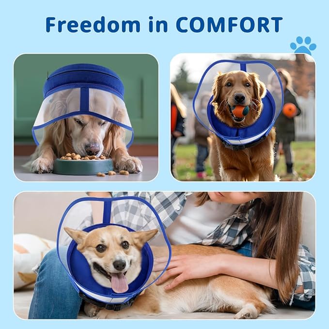 Soft Dog Cone Collar, Inflatable Donut Cones Alternative After Surgery with Anti-Lick Shield, for Large/Medium/Small Dogs to Stop Licking, Elizabethan Neck Ecollars of Shame, Comfy E Pillow Recovery