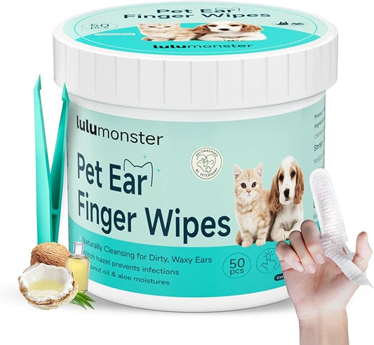 Ear Cleaner Finger Wipes for Dog & Cat [Finger Casing Design][Pet Ear Wipes with Tweezers] for Controlling Ear Infections and Ear Odor Reduce ear wax buildup Natural Ingredients Dog Ear Wipes