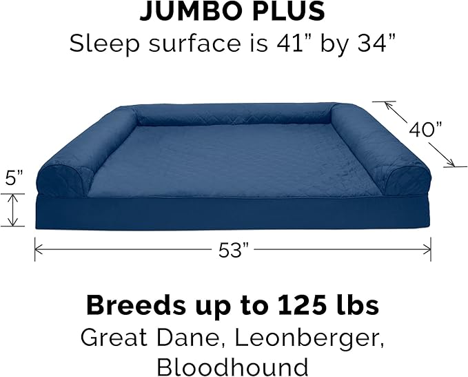 Furhaven Orthopedic Dog Bed for Large Dogs w/ Removable Bolsters & Washable Cover, For Dogs Up to 125 lbs - Quilted Sofa - Navy (Blue), Jumbo Plus/XXL