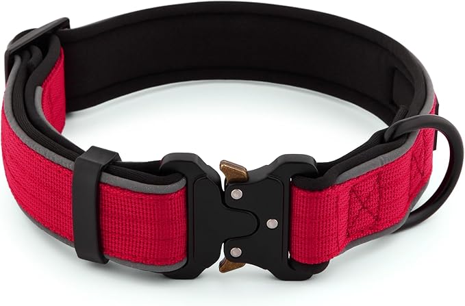 Plutus Pet Tactical Dog Collar, Reflective, Adjustable Heavy Duty Dog Collar, Soft Padded and Comfortable, for Small Medium and Large Dogs (Red, M)