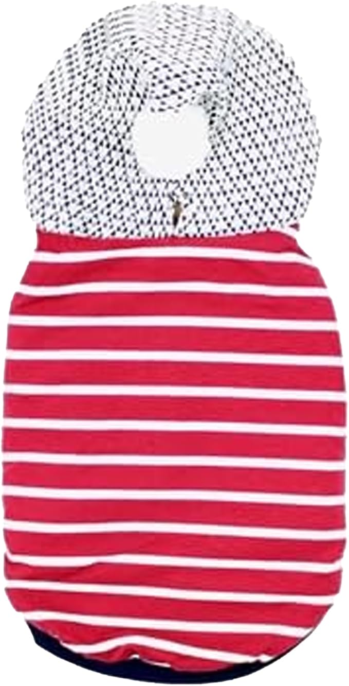 Parisian Pet Basic Dog Hoodie - Lightweight Red Striped Pom Pom Hoodie - Dog Sweatshirt with Pockets - S