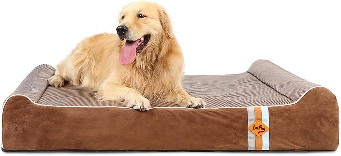 Laifug Orthopedic Memory Foam Extra Large Dog Bed Pillow (50" x 36" x 10", Brown) Durable Waterproof Lining with Removable Washable Cover and Smart Design