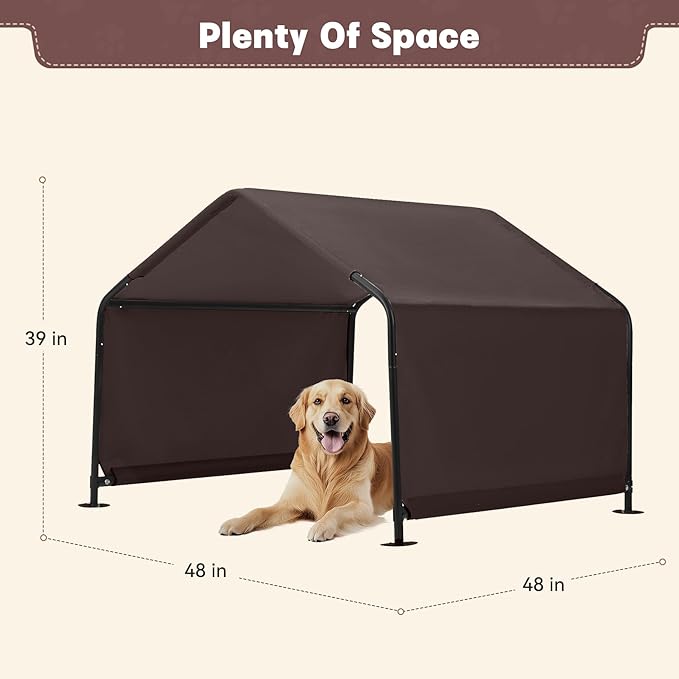 Dog Shade Shelter Outdoor 4'x4'x3' Tent for Large Medium Dogs, Outside Sun Rain Canopy Pet House for Livestock Pigs Cats with Waterproof Roof Ground Nails,Brown
