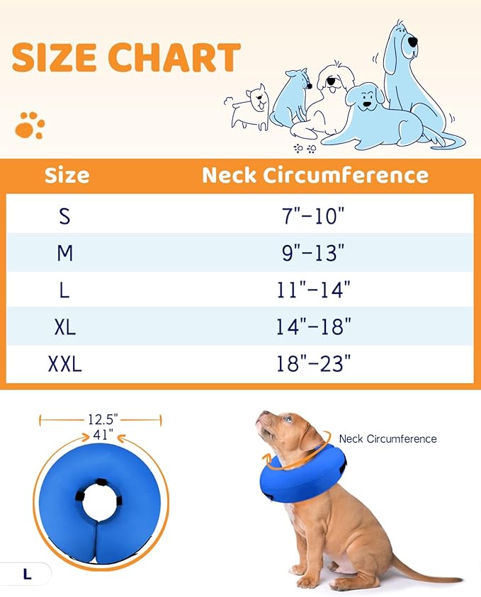 Supet Inflatable Dog Cone for Dogs to Stop Licking, Dog Neck Donut Collar Recovery E Collar to Stop Licking, Soft Pet Cone for Small Medium Large Dogs