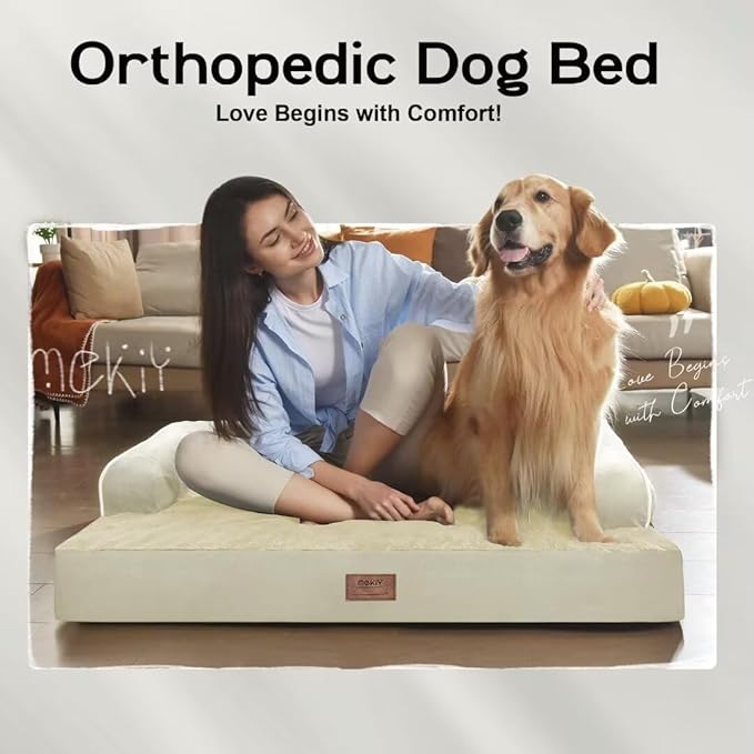 Large Dog Bed Orthopedic Washable: Extra Large Big Dog Bed with Removable Bolster & Memory Foam Couch Sofa - Waterproof Washable with Cover