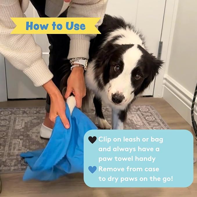 Sweet Paws Portable Dog Paw Towel, Lightweight & Super Absorbent Microfiber, Clips onto Leash, Quick Drying Towel for Dogs Paws with Silicone Case, Dry Dog’s Paws on The Go - Small - Rosy Glow